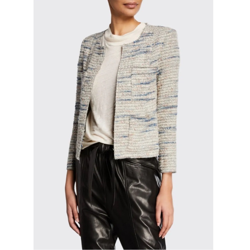 Iro Belugo Tweed Open Front Pocket Crop Wool Jacket Blazer